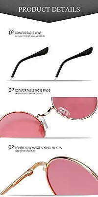 Arzonai Round Mens  Women Sunglasses Golden Frame, Pink Lens (Medium) Pack of 1-thumb1