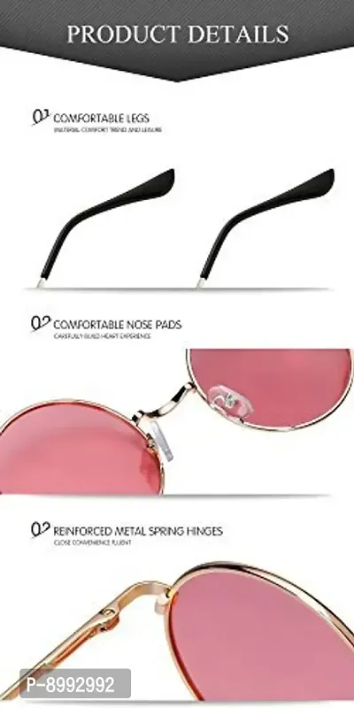 Arzonai Round Mens  Women Sunglasses Golden Frame, Pink Lens (Medium) Pack of 1-thumb2