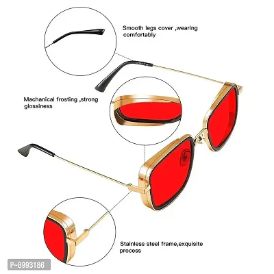 Arzonai Carryminati Mens Square Sunglasses Golden Frame, Red  Brown Lens (Medium) Pack of 2-thumb5