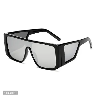 ARZONAI Mens Square Sunglasses Black Frame, SILVER lens (Large) ndash; Pack of 1