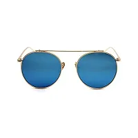 ARZONAI Round Unisex Sunglasses (Golden Frame , Blue Mirror Lens, Large)-thumb2