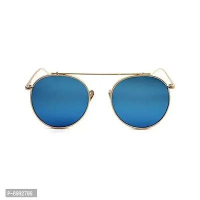 ARZONAI Round Unisex Sunglasses (Golden Frame , Blue Mirror Lens, Large)-thumb3