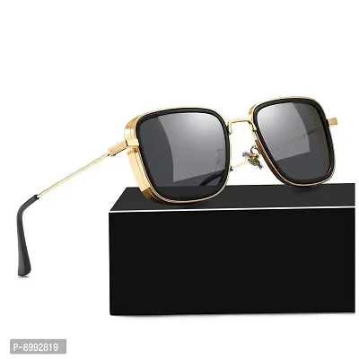 Arzonai Carryminati Mens Square Sunglasses Golden |Silver Frame, Black Lens (Medium) Pack of 2-thumb3