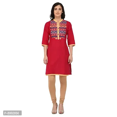 Arzonai Cotton Printed Casual  Ceremony Kurti for Women's (PINK)-thumb2