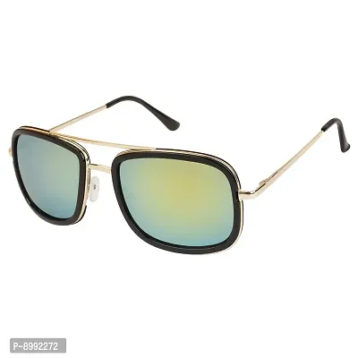 Arzonai Square Metal Unisex Sunglasses , Black Frame, Yellow Mirror Lens , Pack of 1 , Medium