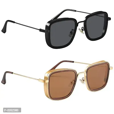 Arzonai Carryminati Mens Square Sunglasses Golden Frame, Black  Brown Lens (Medium) Pack of 2