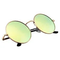 Arzonai Round Mens  Women Sunglasses Golden Frame, Yellow Mirror Lens (Medium) Pack of 1-thumb1