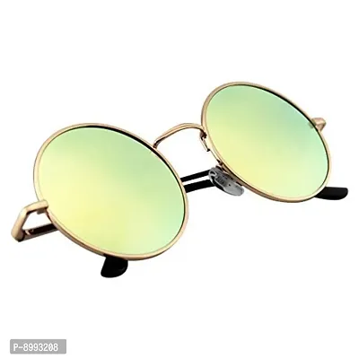 Arzonai Round Mens  Women Sunglasses Golden Frame, Yellow Mirror Lens (Medium) Pack of 1-thumb2