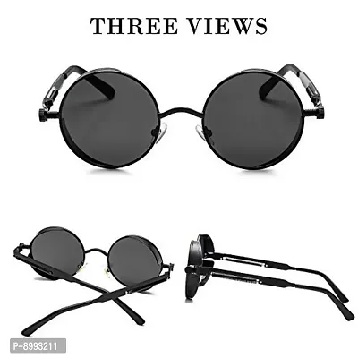 Arzonai Metal Steampunk Round Sunglasses Pack of 2, (Medium) (Black,Black)-thumb3