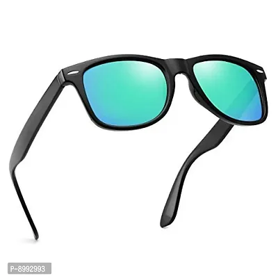 Arzonai Square Unisex Sunglasses Black Frame , Green Mirror Lens (Medium) Pack of 1