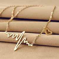 Popmode Fashion Heart Beat Long Chain Necklace for Girls (Gold)-thumb2