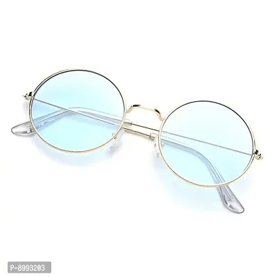 Arzonai Round Mens  Women Sunglasses Silver Frame, Blue Lens (Medium) Pack of 1
