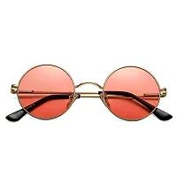 Arzonai Round Mens  Women Sunglasses Golden Frame, Pink Lens (Medium) Pack of 1-thumb4