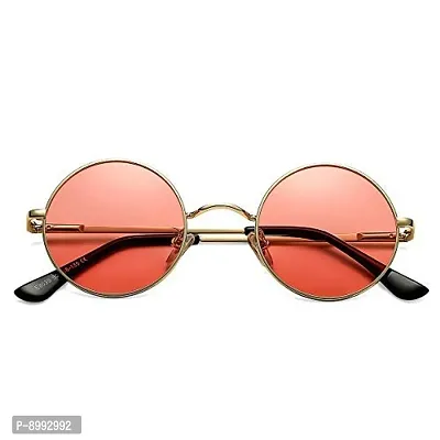 Arzonai Round Mens  Women Sunglasses Golden Frame, Pink Lens (Medium) Pack of 1-thumb5