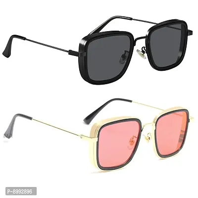Arzonai Carryminati Metal Square Unisex Sunglasses (Black Pink), (Medium) Pack of 2