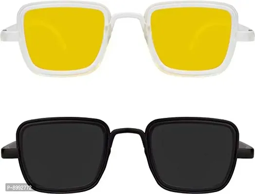 ARZONAI Men's and Boy's UV Protection Plastic Rectangular Sunglasses (Yellow, Black) Combo Pack of 2-thumb2