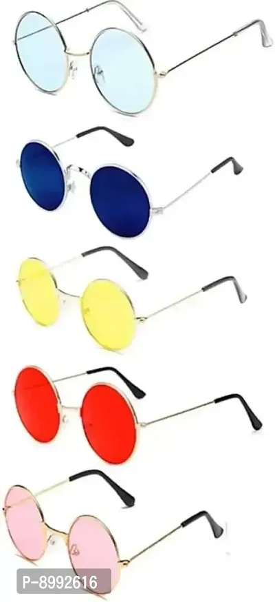 ARZONAI Men Round Sunglasses Silver Frame, Multicolor Lens (Medium)- Pack of 5-thumb0
