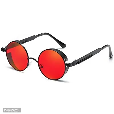 Arzonai Metal Steampunk Round Sunglasses Pack of 2, (Medium) (Red,Black)-thumb2