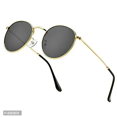 ARZONAI Unisex Adult Oval Sunglasses (Golden Frame, Black Lens) (Medium)