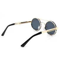 Arzonai Steampunk Men Round Sunglasses Golden Frame , Blue Mirror Lens (Large) Pack of 1-thumb3