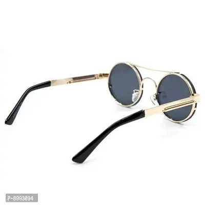 Arzonai Steampunk Men Round Sunglasses Golden Frame , Blue Mirror Lens (Large) Pack of 1-thumb4