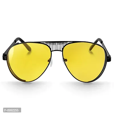 Arzonai Aviator Unisex Sunglasses Black Frame , Yellow Lens (Large) Pack of 1-thumb2