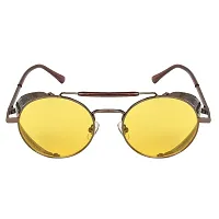 Arzonai Metal Steampunk Round Unisex Sunglasses Pack of 1 (Large) Brown Frame, yellow Lens-thumb1