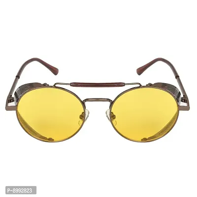 Arzonai Metal Steampunk Round Unisex Sunglasses Pack of 1 (Large) Brown Frame, yellow Lens-thumb2