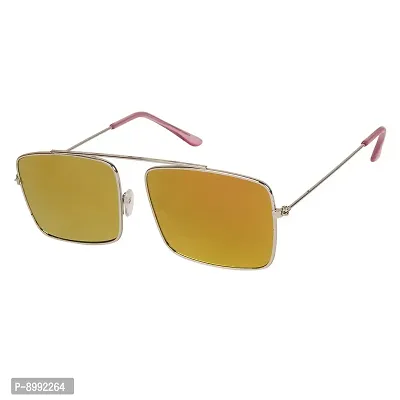 Arzonai Geneva Square Shape Silver-Orange Mirrored UV Protection Sunglasses For Men  Women [MA-903-S9 ]