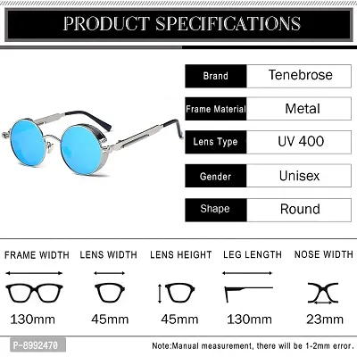 Arzonai Mens Round Sunglasses, Silver Frame, Blue Mirror Lens (Large) Pack of 1-thumb3