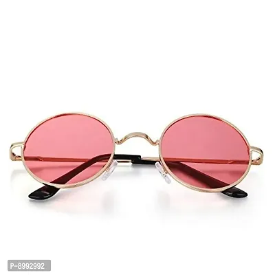 Arzonai Round Mens  Women Sunglasses Golden Frame, Pink Lens (Medium) Pack of 1-thumb0