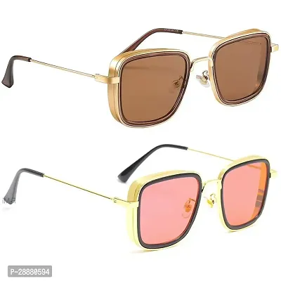 Modern Multicoloured Metal Sunglasses Pack Of 2