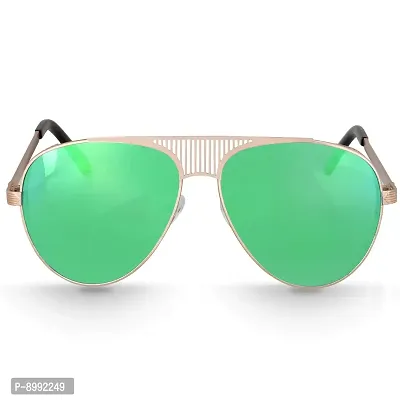 Arzonai Aviator Unisex Sunglasses Golden Frame , Green Mirror Lens (Large) Pack of 1-thumb2