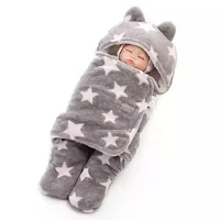 NAMAN Super Soft Hooded Baby Blanket Wrapper . for New Born Babies (Unisex, 0-6 Months) Pack of 3 Grey-thumb1