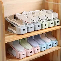 Plastic Shoe Slots Organizer Space Saver Double Deck Shoe Rack Adjustable Shoe Slots for Closet Organization (Pack of 6)-thumb2