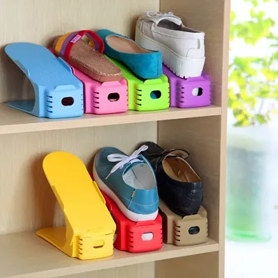 Plastic Shoe Slots Organizer Space Saver Double Deck Shoe Rack Adjustable Shoe Slots for Closet Organization (Pack of 8)
