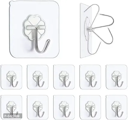 Adhesive Hooks Waterproof and Oilproof, Bathroom Kitchen Heavy Duty Self Adhesive Hooks (Pack of 10)-thumb0