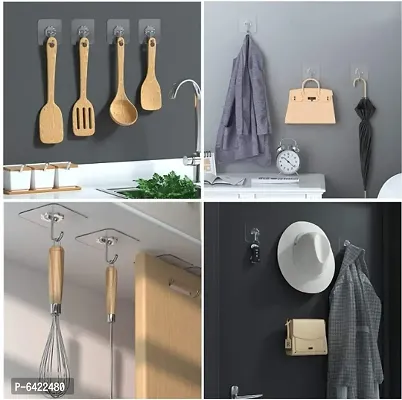 Adhesive Hooks Waterproof and Oilproof, Bathroom Kitchen Heavy Duty Self Adhesive Hooks (Pack of 10)-thumb3