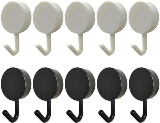 Plastic Wall Hooks, Self Adhesive Wall Hook, Key Hook, Damage Free, Waterproof Utility Hook for Kitchen and Bathroom (Pack of 10) (Black and White)
