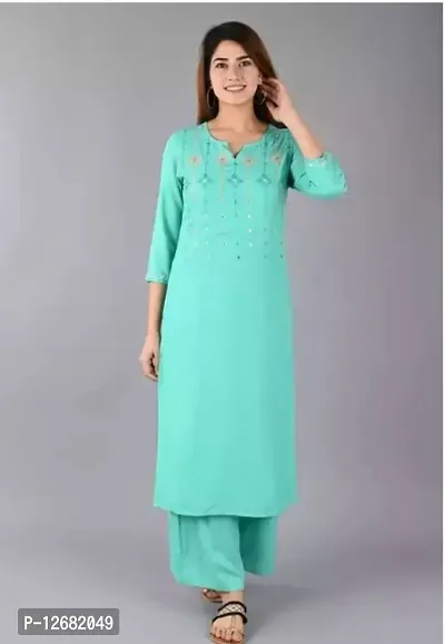 Stylish Fancy Rayon Straight Kurta With Bottom Wear Set For Women-thumb0