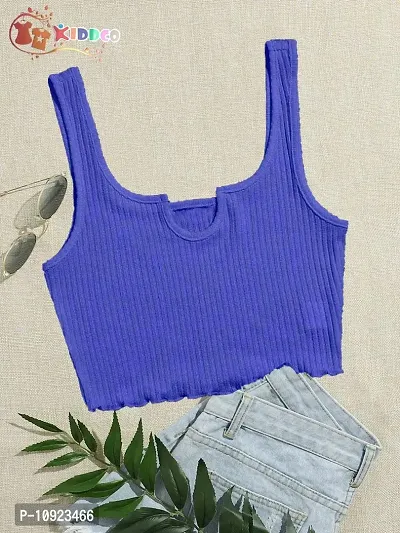 Stylish Fancy Cotton Basic Scoop Neck Ribbed Knit Stretchable Sleeveless Tank Top-thumb0