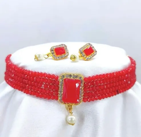 Elegant Alloy Choker And Earrings For Women