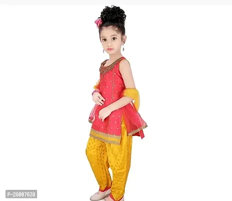 Alluring Jaquard Patiala Kurti Suit Set With Duppata For Girls-thumb0