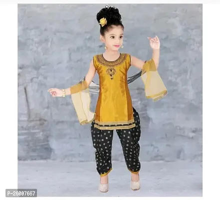 Alluring Jaquard Patiala Kurti Suit Set With Duppata For Girls