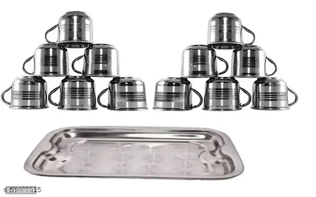 SRH Stainless Steel Tea Cups Set of 12 With a Free Stainless Steel Tray-thumb0