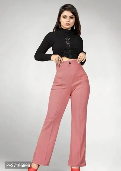 Elegant Pink Lycra Solid Trousers For Women