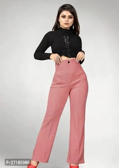 Elegant Pink Lycra Solid Trousers For Women-thumb0