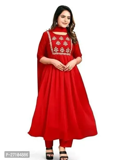 Stylish Red Georgette Kurta with Bottom And Duppata For Women