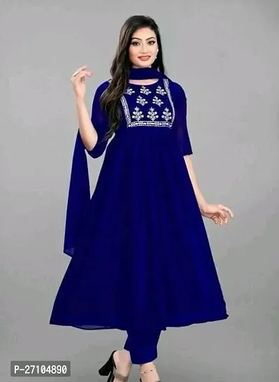 Stylish Blue Georgette Kurta with Bottom And Duppata For Women-thumb0