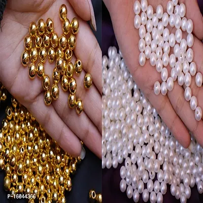 Pearl beads and Golden beads combo of 8mm for jewellry making, Embroidery work, DIY craft / each pack include 250pcs (500pcs total).